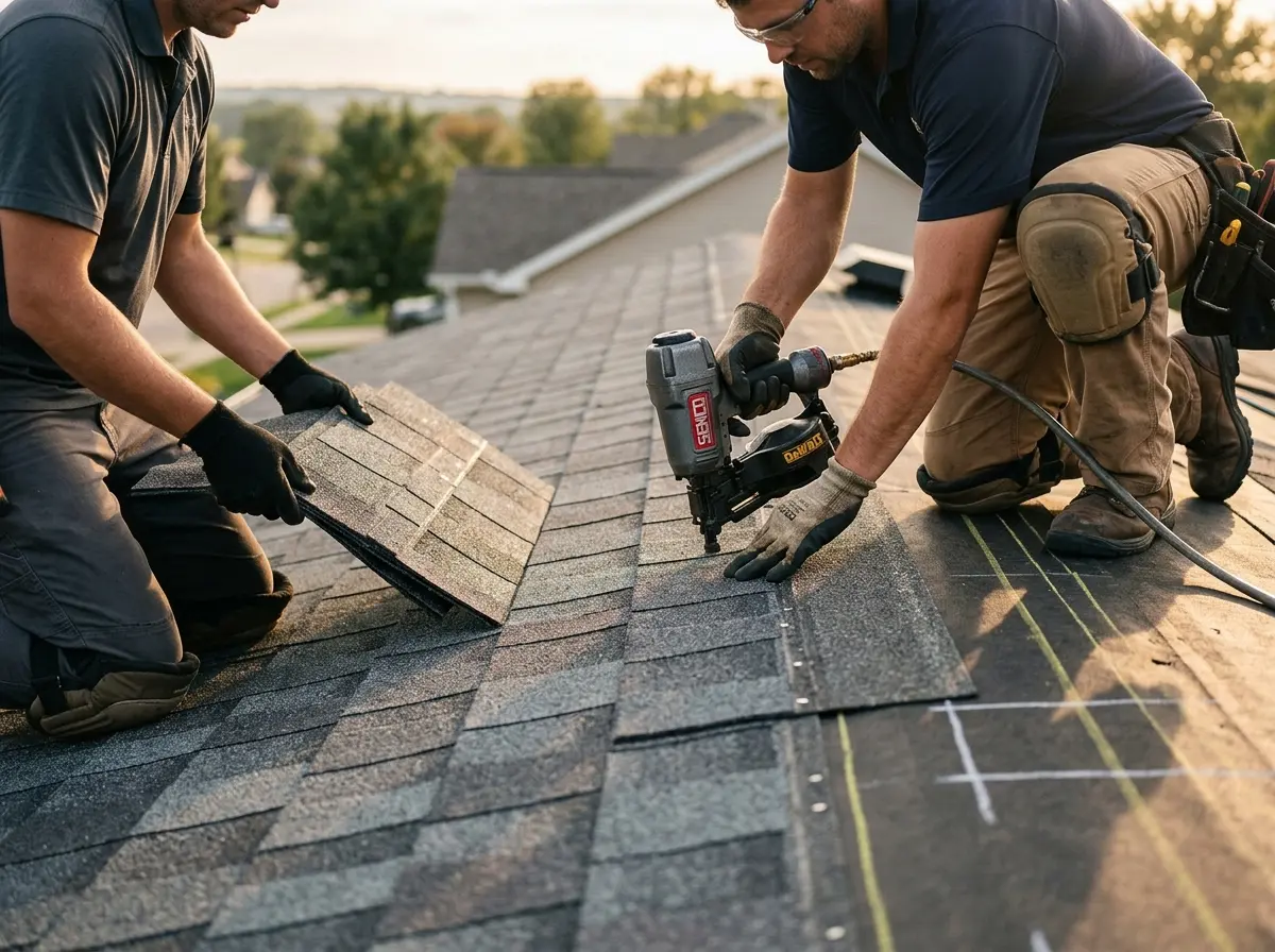 Professional roofer working on a residential roof in Wytheville